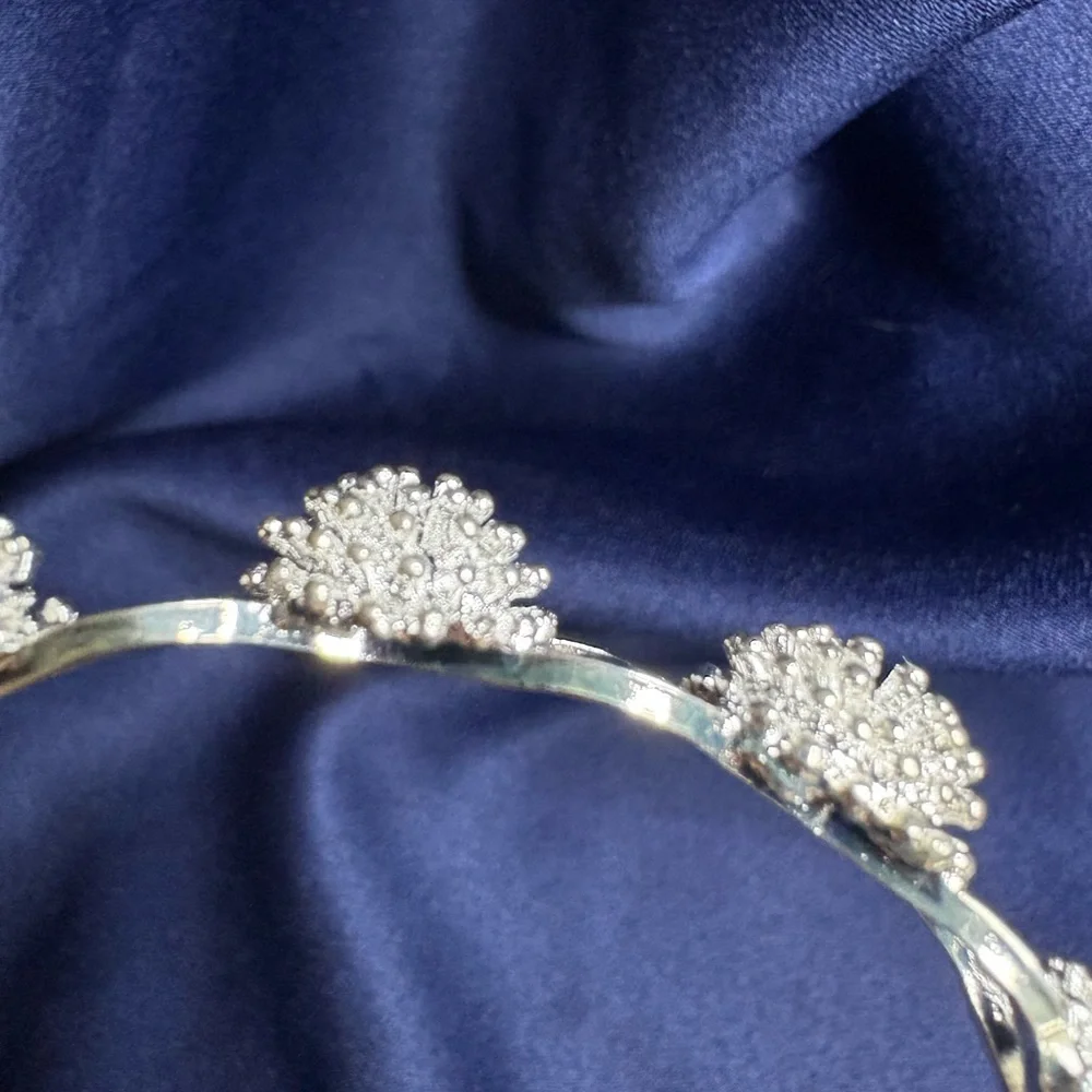 Cuff Bracelet Solid 925 Sterling Silver Floral Feminine Bridal